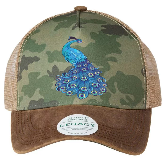 Blue Peacock Print Teal Feathers Bird Lover Legacy Tie Dye Trucker Hat