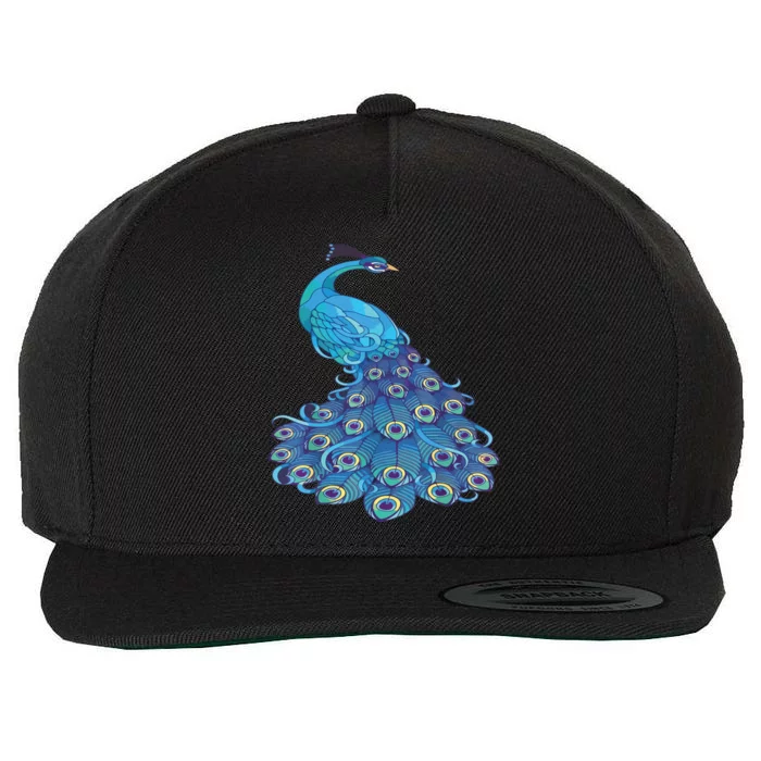 Blue Peacock Print Teal Feathers Bird Lover Wool Snapback Cap