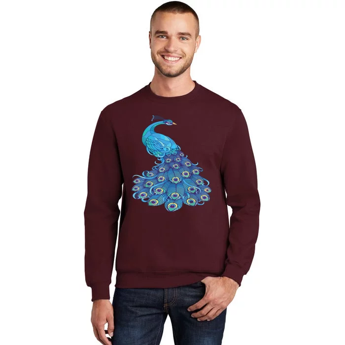 Blue Peacock Print Teal Feathers Bird Lover Tall Sweatshirt