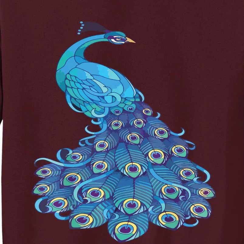 Blue Peacock Print Teal Feathers Bird Lover Tall Sweatshirt