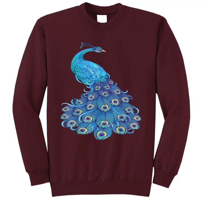 Blue Peacock Print Teal Feathers Bird Lover Tall Sweatshirt