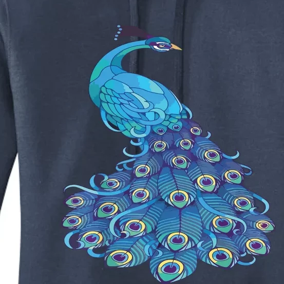 Blue Peacock Print Teal Feathers Bird Lover Women's Pullover Hoodie