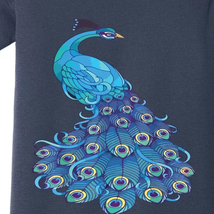 Blue Peacock Print Teal Feathers Bird Lover Baby Bodysuit