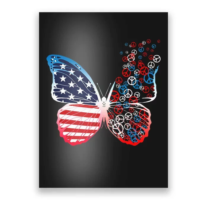 Butterfly Patriotic Peace Signs 4th Of July US Flag Poster