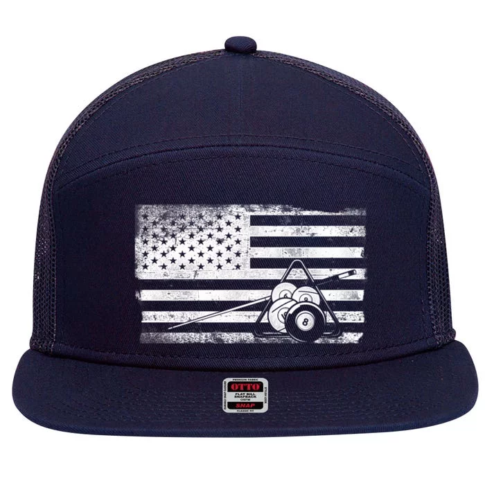 Billiards Pool Player Ball American Flag Vintage Cool Gift 7 Panel Mesh Trucker Snapback Hat