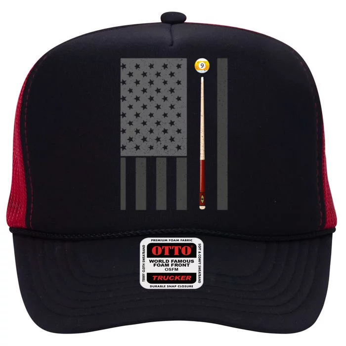 Billiards Pool Player Table Usa Us American Flag Cool Gift High Crown Mesh Trucker Hat