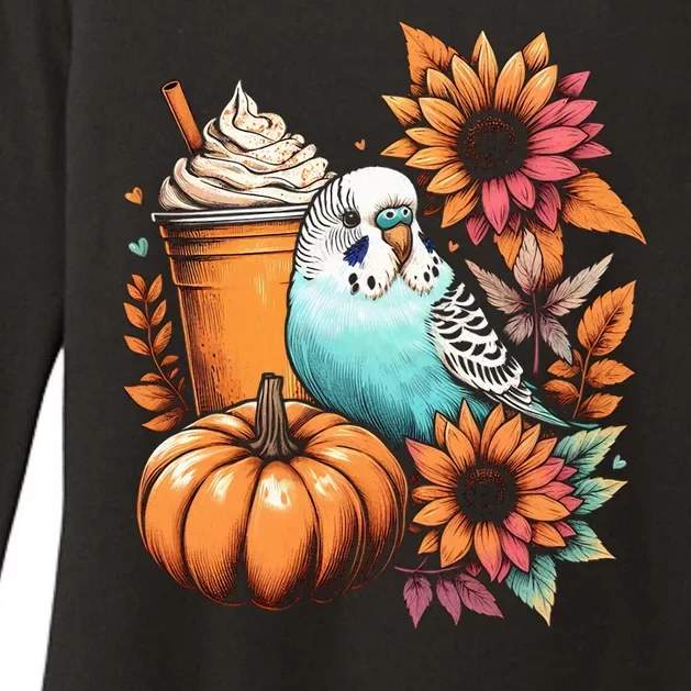 Budgie Parakeet Pumpkin Spice Latte Lovers Budgerigar Autumn Womens CVC Long Sleeve Shirt