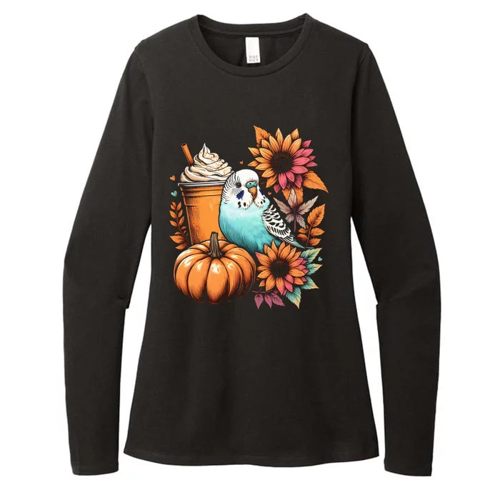 Budgie Parakeet Pumpkin Spice Latte Lovers Budgerigar Autumn Womens CVC Long Sleeve Shirt