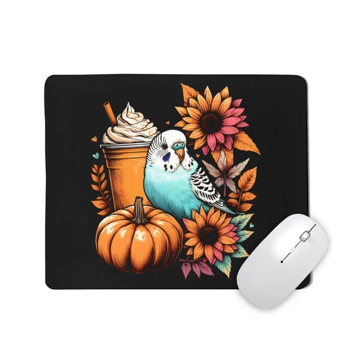 Budgie Parakeet Pumpkin Spice Latte Lovers Budgerigar Autumn Mousepad