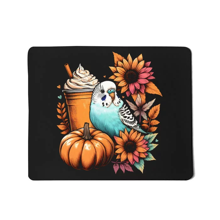 Budgie Parakeet Pumpkin Spice Latte Lovers Budgerigar Autumn Mousepad