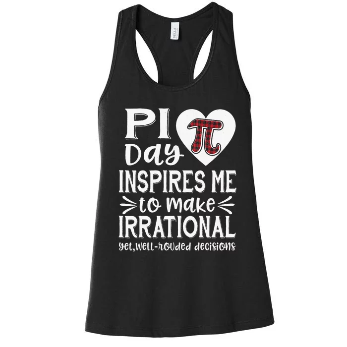 buffalo plaid pi symbol pi day inspires me math lover s Women's Racerback Tank