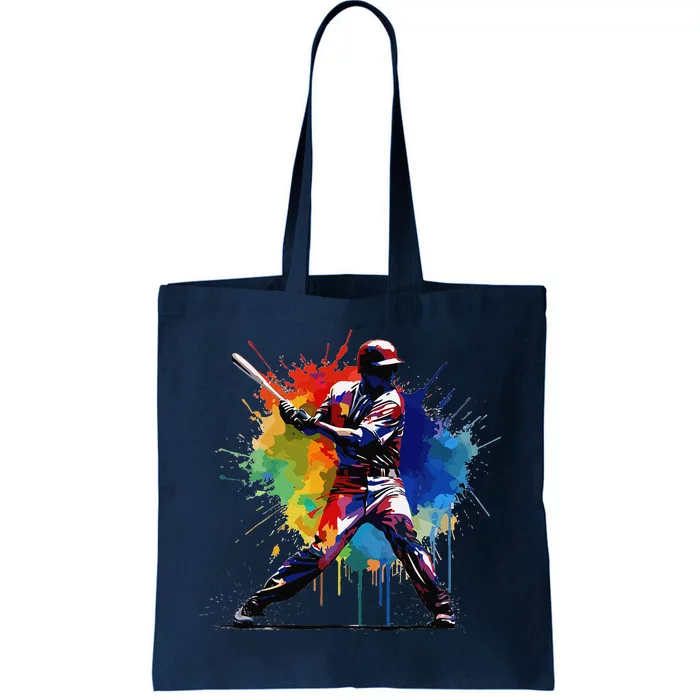 Baseball Player Paint Splash Tote Bag