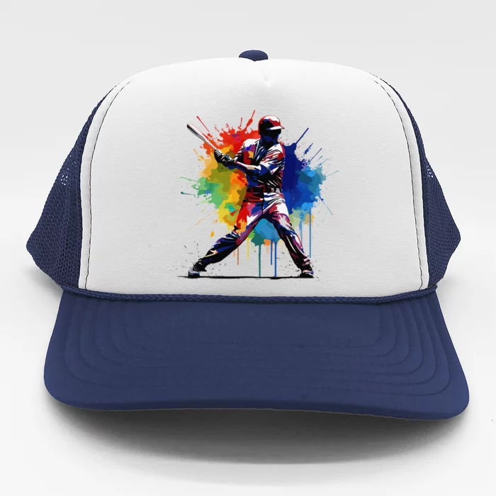 Baseball Player Paint Splash Trucker Hat