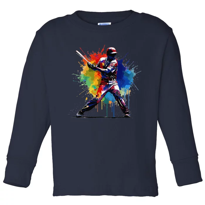 Baseball Player Paint Splash Toddler Long Sleeve Shirt