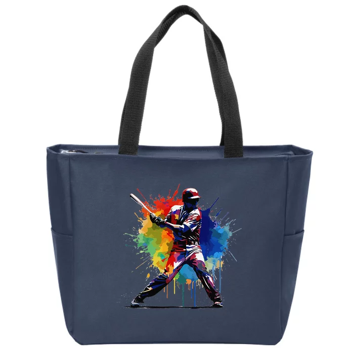 Baseball Player Paint Splash Zip Tote Bag