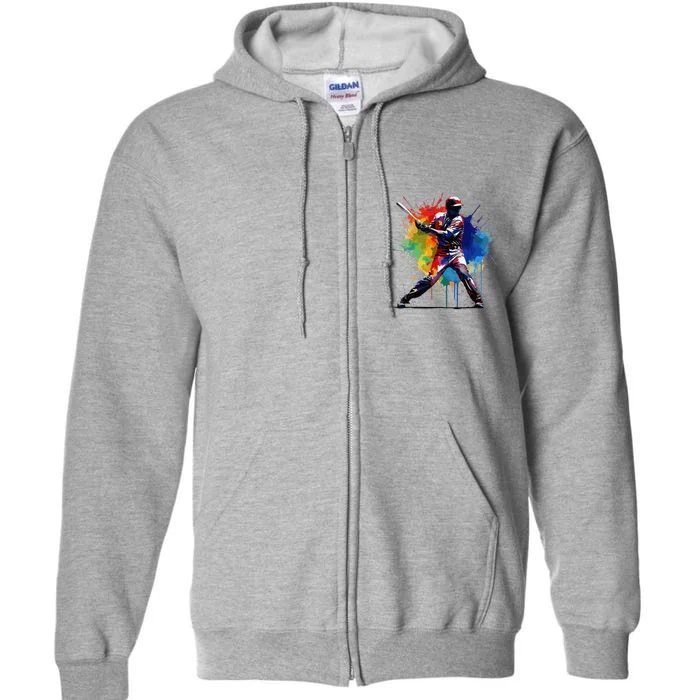 Baseball Player Paint Splash Full Zip Hoodie