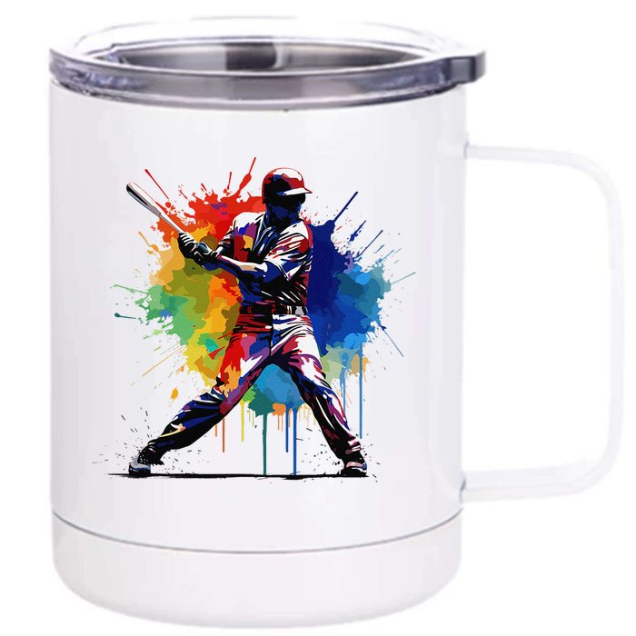 Baseball Player Paint Splash Front & Back 12oz Stainless Steel Tumbler Cup