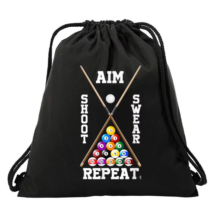 Billiard Pool Player Play Sport Aim Shoot Swear Repeat Drawstring Bag