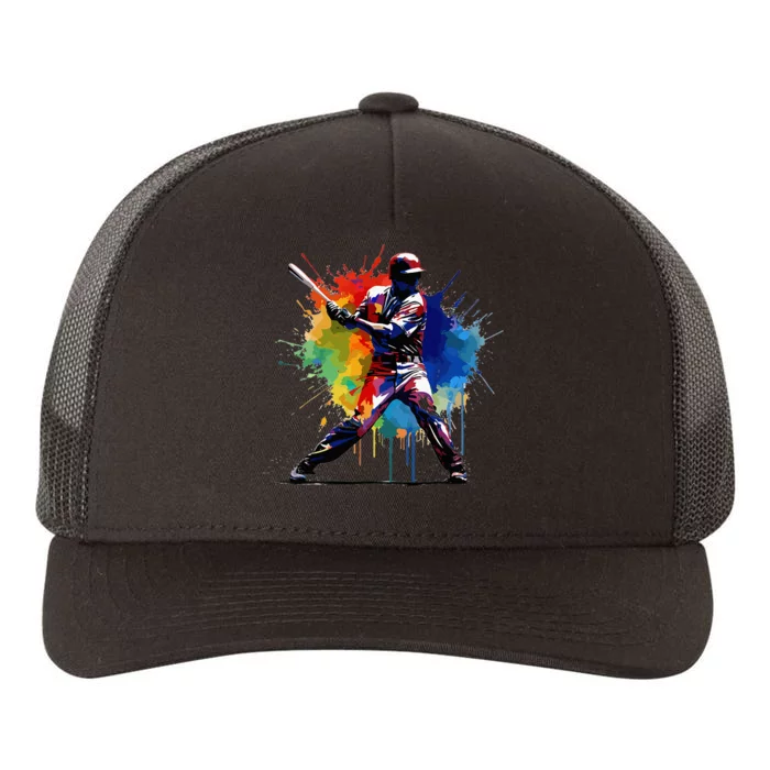 Baseball Player Paint Splash Yupoong Adult 5-Panel Trucker Hat