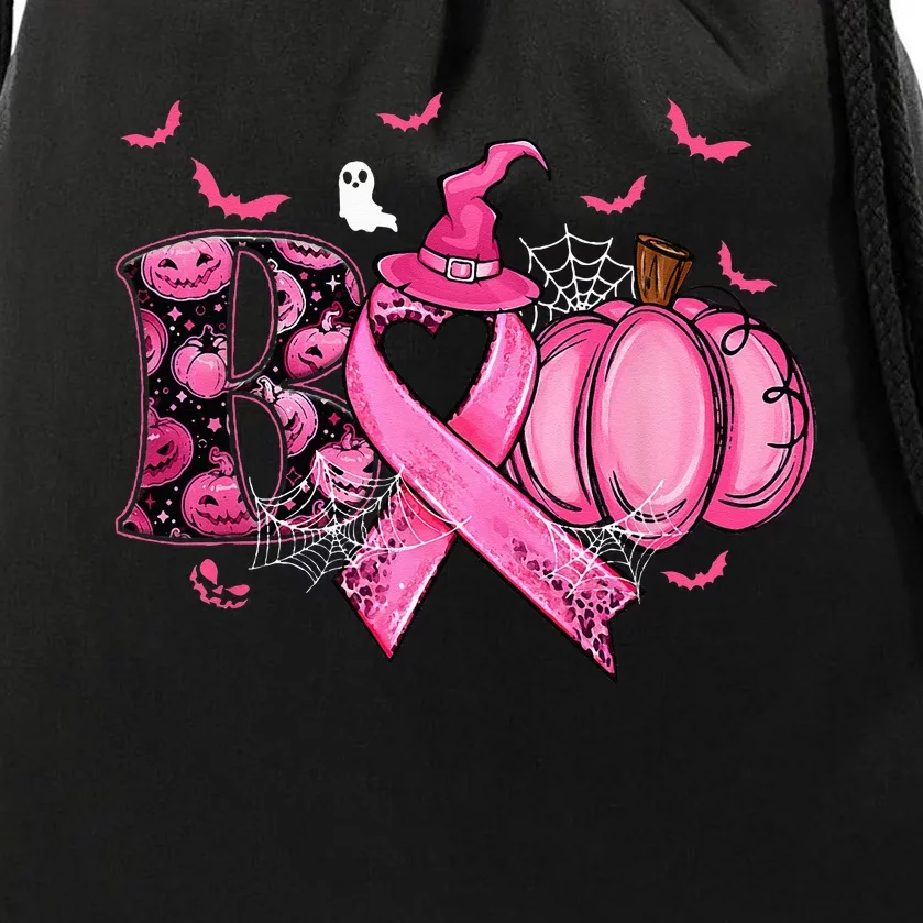 Boo Pumpkin Pink Ribbon Witch Breast Cancer Ghost Halloween Drawstring Bag