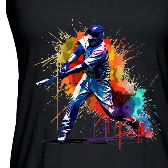 Baseball Player Paint Splash Ladies Essential Flowy Tank