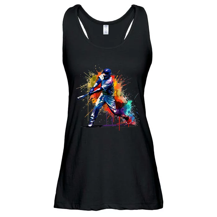 Baseball Player Paint Splash Ladies Essential Flowy Tank