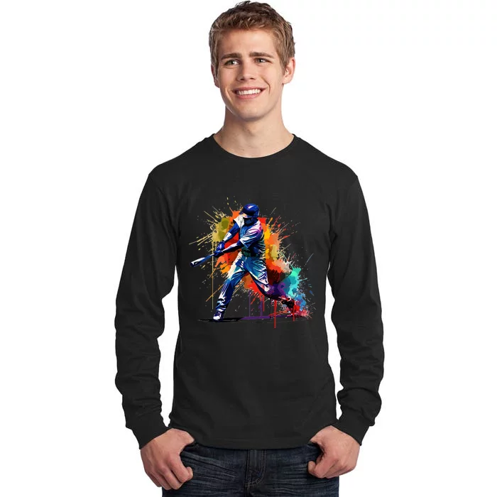 Baseball Player Paint Splash Tall Long Sleeve T-Shirt