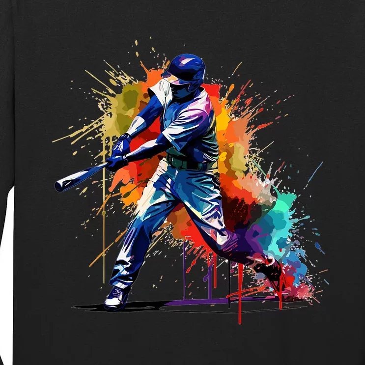 Baseball Player Paint Splash Tall Long Sleeve T-Shirt