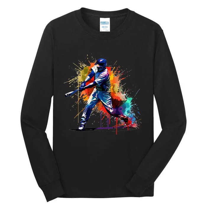 Baseball Player Paint Splash Tall Long Sleeve T-Shirt