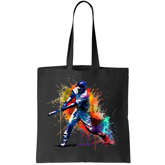 Baseball Player Paint Splash Tote Bag