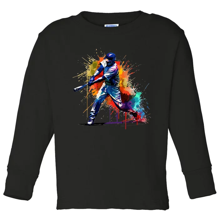 Baseball Player Paint Splash Toddler Long Sleeve Shirt