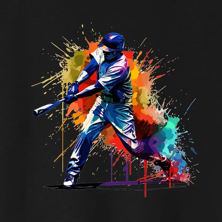 Baseball Player Paint Splash Women's Crop Top Tee