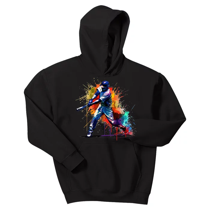 Baseball Player Paint Splash Kids Hoodie