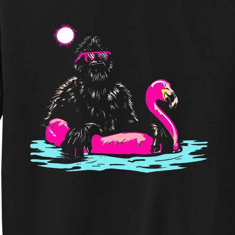 Bigfoot Pool Party Flamingo Funny Sasquatch Pink Float Sweatshirt