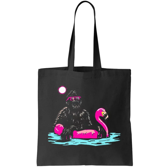 Bigfoot Pool Party Flamingo Funny Sasquatch Pink Float Tote Bag