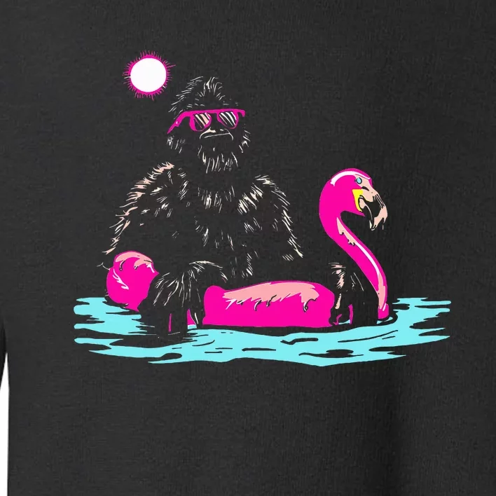 Bigfoot Pool Party Flamingo Funny Sasquatch Pink Float Toddler Sweatshirt