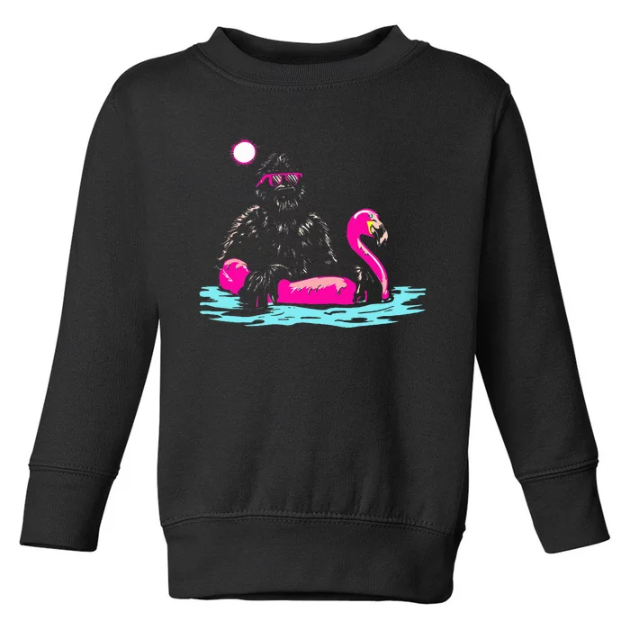 Bigfoot Pool Party Flamingo Funny Sasquatch Pink Float Toddler Sweatshirt