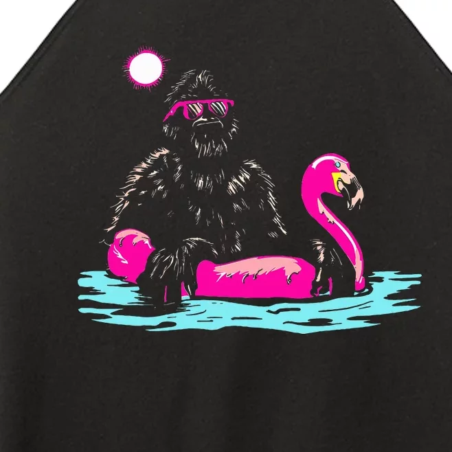 Bigfoot Pool Party Flamingo Funny Sasquatch Pink Float Women’s Perfect Tri Rocker Tank