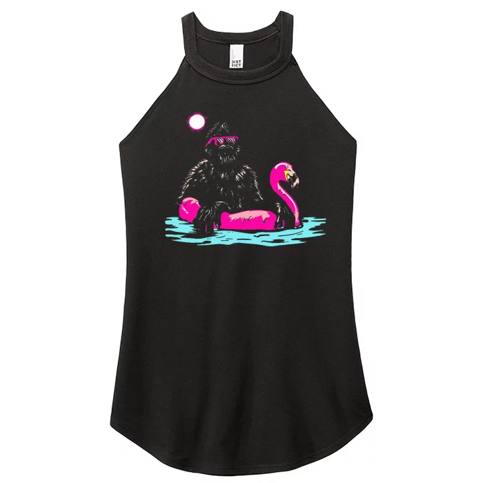 Bigfoot Pool Party Flamingo Funny Sasquatch Pink Float Women’s Perfect Tri Rocker Tank