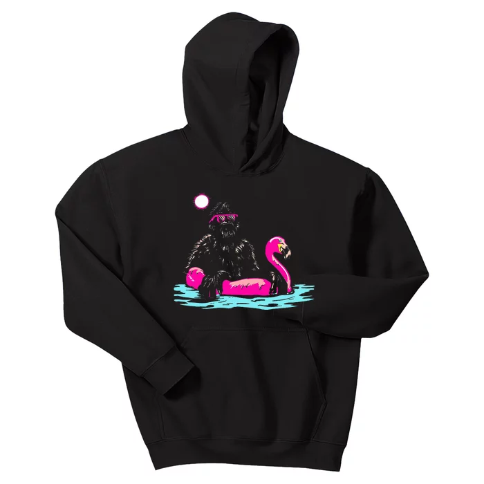 Bigfoot Pool Party Flamingo Funny Sasquatch Pink Float Kids Hoodie