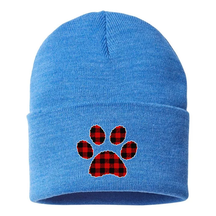 Buffalo Plaid Paw Print Dog Or Cat Lovers Christmas Sustainable Knit Beanie