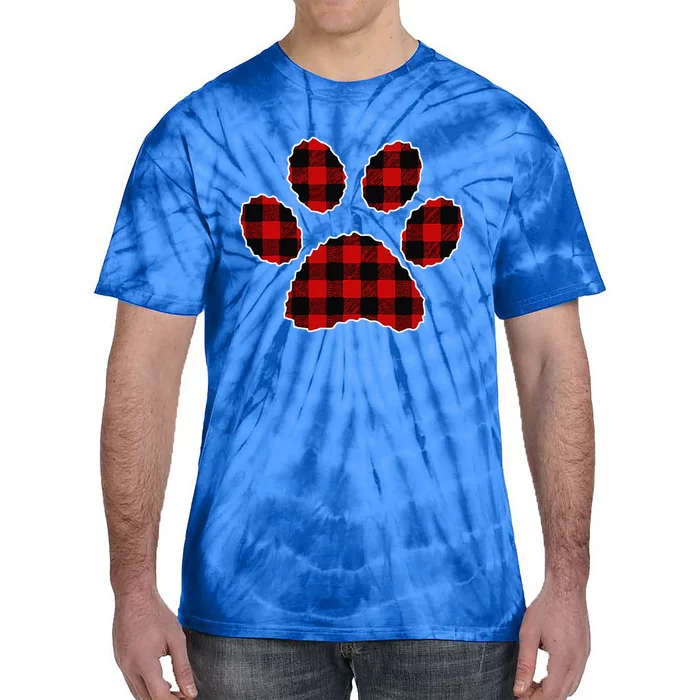 Buffalo Plaid Paw Print Dog Or Cat Lovers Christmas Tie-Dye T-Shirt