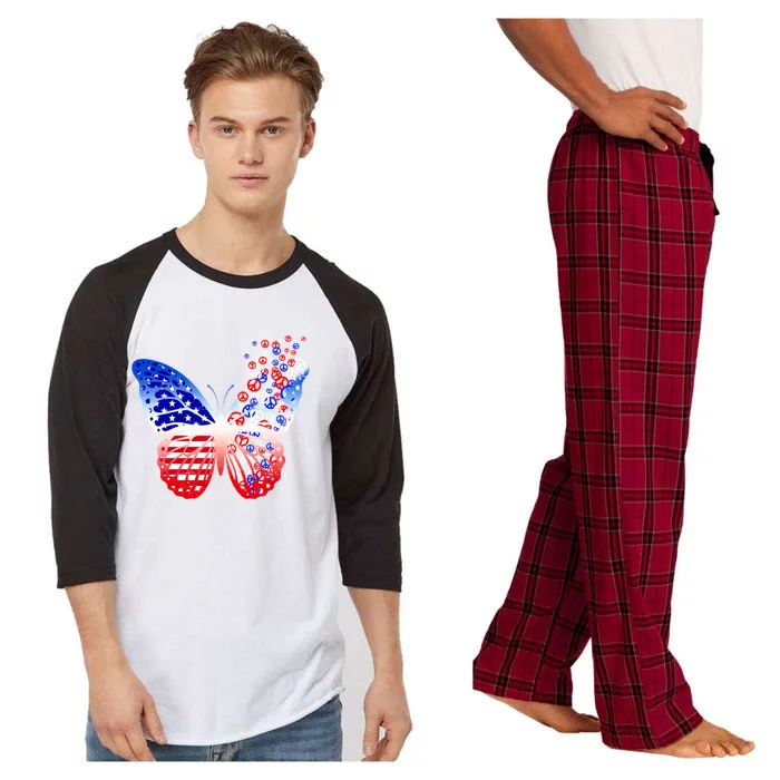 Butterfly Patriotic Peace Signs 4th Of July American Flag Gift Raglan Sleeve Pajama Set