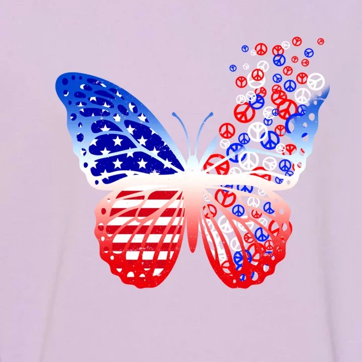 Butterfly Patriotic Peace Signs 4th Of July American Flag Gift Garment-Dyed Sweatshirt