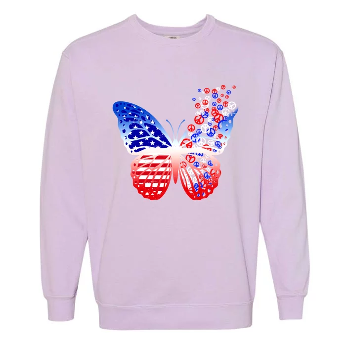 Butterfly Patriotic Peace Signs 4th Of July American Flag Gift Garment-Dyed Sweatshirt