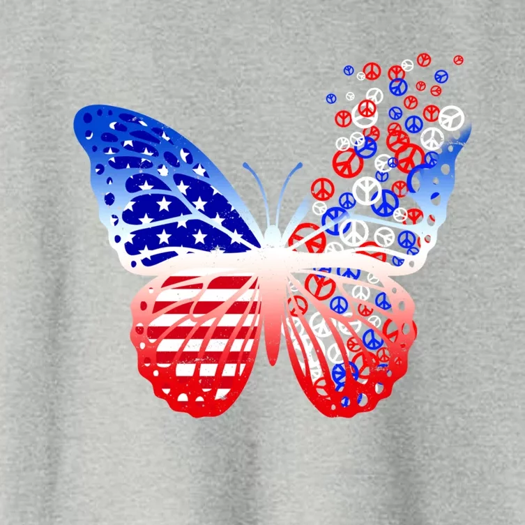 Butterfly Patriotic Peace Signs 4th Of July American Flag Gift Women's Crop Top Tee