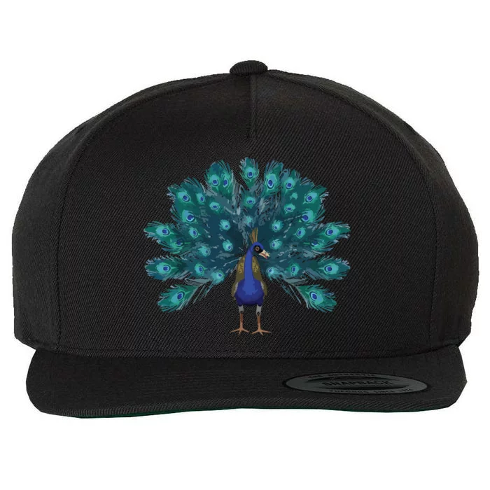 Blue Peacock Print Teal Feathers Bird Lover Men Women Gifts Wool Snapback Cap