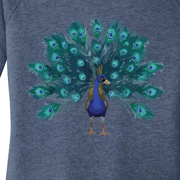 Blue Peacock Print Teal Feathers Bird Lover Men Women Gifts Women's Perfect Tri Tunic Long Sleeve Shirt