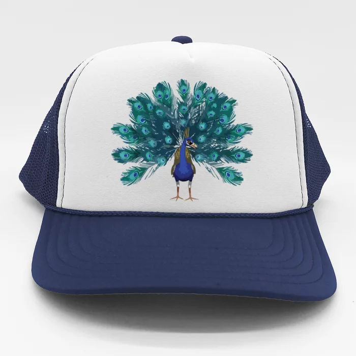 Blue Peacock Print Teal Feathers Bird Lover Men Women Gifts Trucker Hat