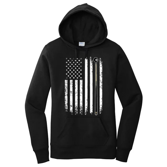 Billiards Pool Player Table Usa Us Vintage American Flag Women's Pullover Hoodie